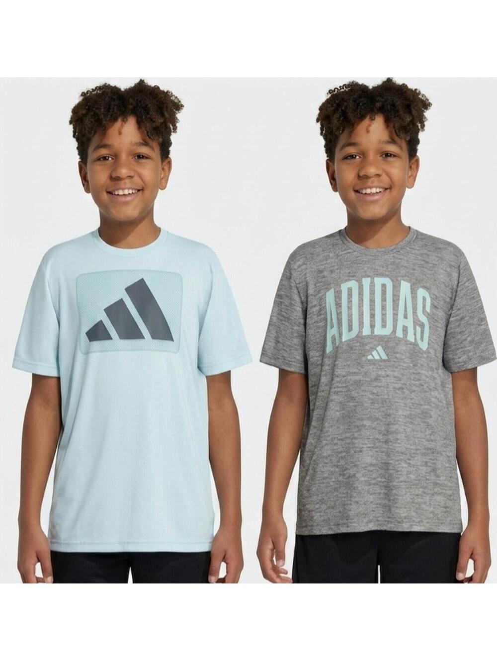 Adidas Boys' Short Sleeve T-Shirt 2-Pack - Light Blue and Gray size 8 NWT